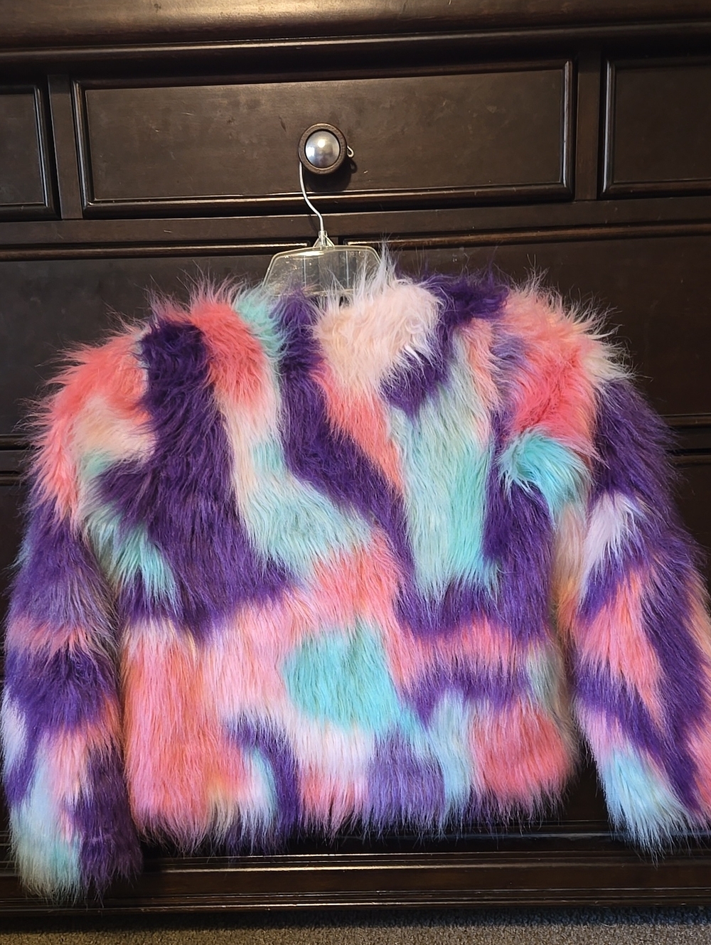 ✨️7/8 Disney Princess Multicolor Faux Fur Jacket - Purple, Pink, Teal & Peach✨️ - Picture 2 of 6